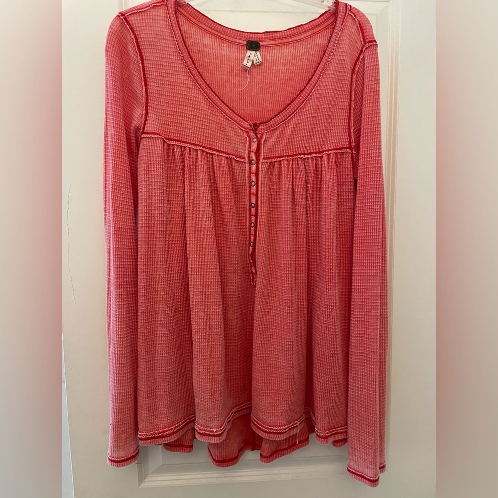 Free People we the free orange thermal Henley sz L.